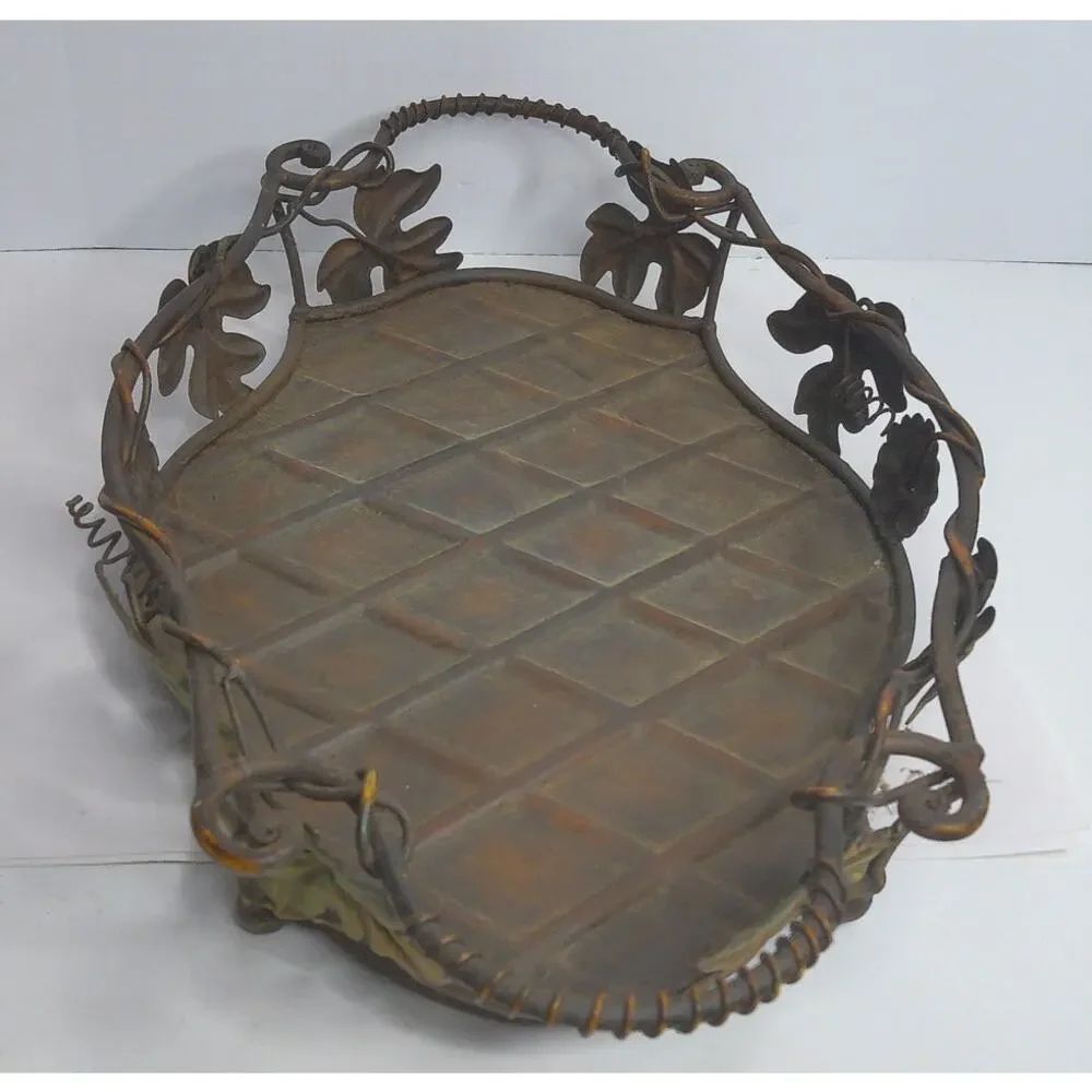 Vintage Art Nouveau Wrought Iron Grapevine Centerpiece Tray